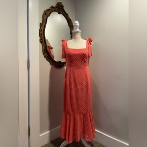 Lulus Coral Pink Tie-Strap Midi Dress